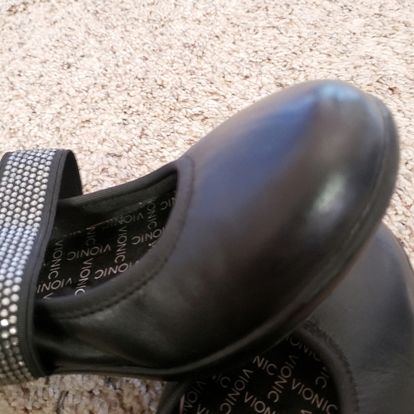 Vionic Ballet Shoes Black 7.5 Leather Mary Jane Flat Comfort Embellished Loafer - Picture 16 of 16